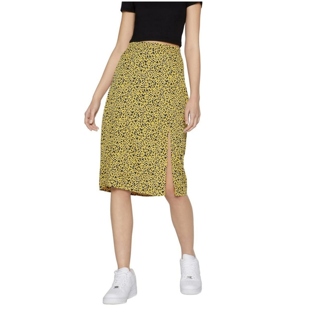 NWT BCBGeneration Printed Front Slit Midi Skirt Yellow/Black Animal Print Size 2